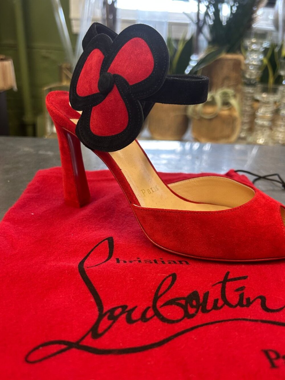 Christian Louboutin Pansy Sandals 85 Red Suede Leather Heel Sandals 36